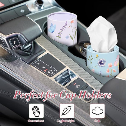 Outus 12 Pcs Floral Car Tissue Holder Cylinders with 3 Ply Facial Tissue Bulk, Portable Paper Dispenser for Cup Holder, Travel Bathroom Table Decor, Tissues Boxes Container for Home Office Party - Image 5