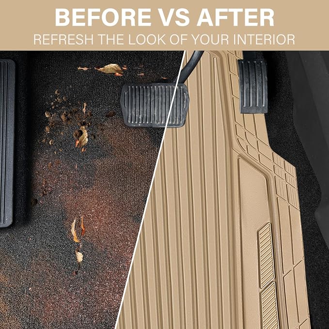 CAR PASS Heavy Duty Sporty Rubber Car Mats, Deep Dish All Weather Car Floor Mats Full Set, Waterproof Anti-Slip Automotive Matts Rugs Trim to Fit for Most Sedans SUVs, 4-Piece All Beige - Image 6