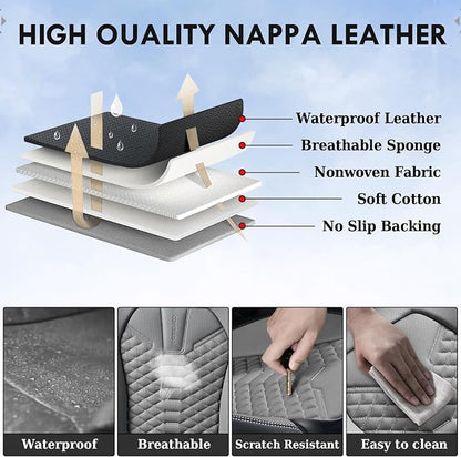 Coverado Seat Covers Full Set, Waterproof Nappa Leather Seat Covers for Cars, 5 Seats Universal Car Seat Protectors, Black and Gray Automotive Seat Covers Car Seat Cushions Fit for Most Cars - Image 9