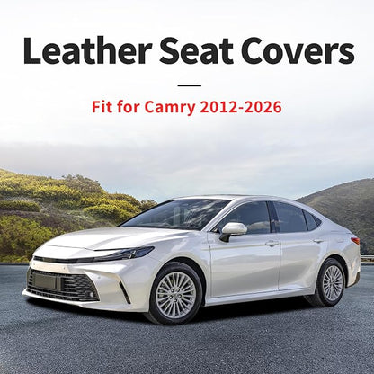 Fit for Camry Seat Covers Compatible with Toyota Camry 2012-2025 2026 - Waterproof Breathable Leather Automotive Seat Cushions Protector, Airbag Compatible,Only 2 Front seat Covers(Whiteline) - Image 4