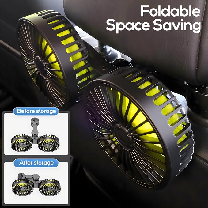 Dealswin Car Fan for Backseat kids, Dual Head USB Car Seat Fans, 360° Rotatable Strong Wind Rear Headrest CarFan for Baby, Air Circulation Fan with Adjustable Clip for Vehicles SUV RV - Image 4