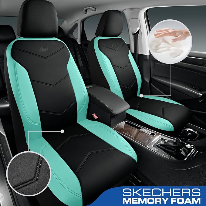 Skechers Memory Foam Seat Covers,Leather Car Seat Covers, Ultimate Comfort & Support Seat Covers Full Set Airbag Compatible, Automotive Universal Fit Most for SUVs, Vans, Sedans, Cars, Trucks,Mint - Image 2
