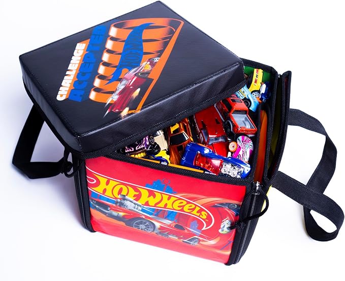 Hot Wheels ZipBin - Car Storage Box & Playmat with Ramp, Kids 3+ | Unzips to 21x21 in Racetrack Mat, Portable Travel Case for Toy Cars, Compact 8x8x7 in Bin, Suitable for Kids Ages 3+ - Image 4