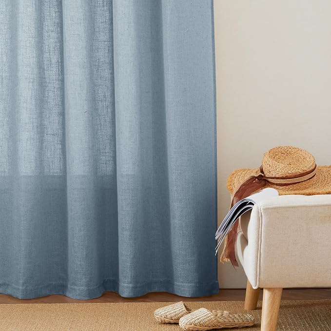 RYB HOME Flax Linen Blend Curtains for Closet Kitchen, Semi Translucent Privacy Protection Light Filtering Decorative Short Small Window Drapes for Bedroom, W 52 x L 36 inches, Dusty Blue, 2 Panels - Image 6