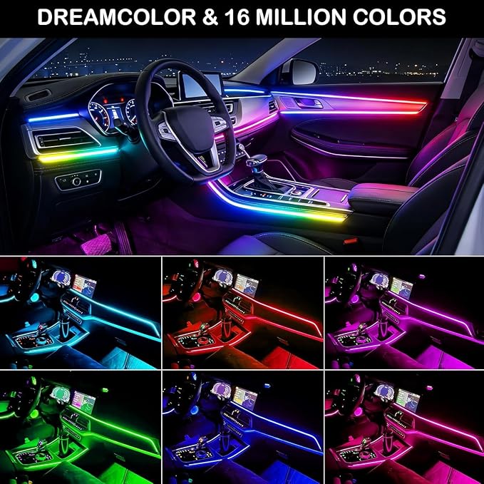 Acrylic Interior Car LED Strip Light with APP Remote Control, 4 in 1 RGB Dreamcolor Neon Flexible Strip Fiber Optic LED Ambient Lighting Kits,RGB Music Lights Sync for Inside car Decorations - Image 3