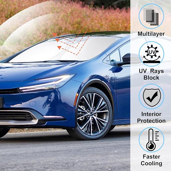 Windshield Sun Shade for 2023-2026 Toyota Prius Accessories | Full covered for windshield, Foldable & Durable, Block UV Rays, Reduce Heat, Easy to install, Keep Car Cooler - Image 2