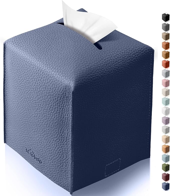 Tissue Box Cover for PU Leather, Modern Simple Solid Color Holder Square Tissue Bag, Ideal for Bathrooms,Office,Car,Outdoor Tent,Dining Table,5"X5"X5", Single Navy Blue by Tclouda