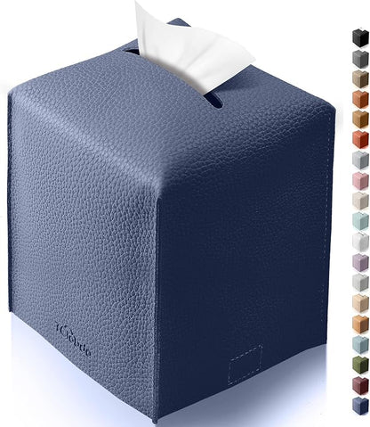 Tissue Box Cover for PU Leather, Modern Simple Solid Color Holder Square Tissue Bag, Ideal for Bathrooms,Office,Car,Outdoor Tent,Dining Table,5"X5"X5", Single Navy Blue by Tclouda