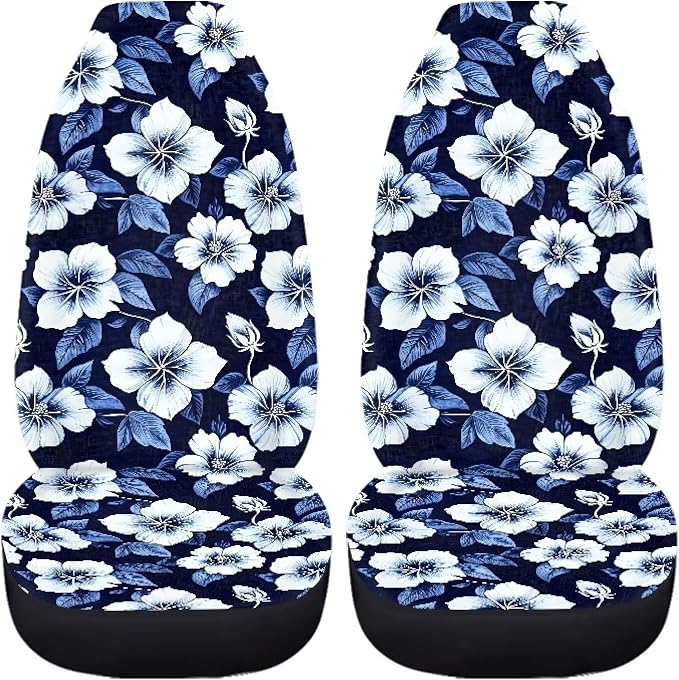 Hawaiian Hibiscus Car Seat Covers White Floral Tropical Flower 2-Pack Car Seat Accessories for Men Women Auto Interior Covers for Car SUV Sedan Truck - Image 3