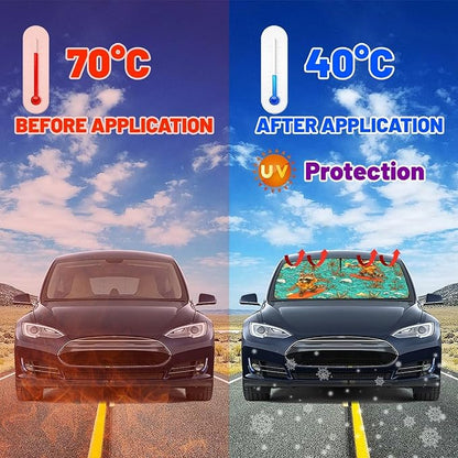 Hawaiian Raccoon Car Windshield Sun Shade Umbrella Bendable Handle Foldable Funny Sunshade for Car Windshield Block UV Rays Keep Vehicle Cool for Most Sedans SUV Trucks Cars 57"x30" - Image 5