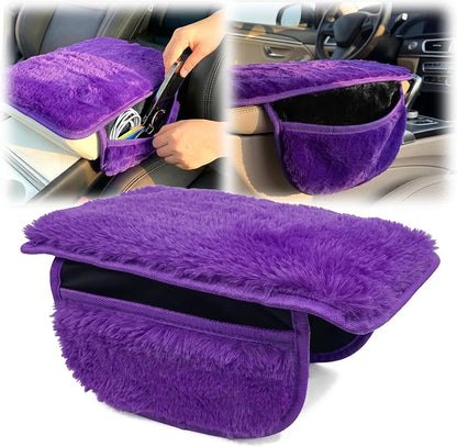 Plush Fuzzy Fur Car Armrest Cover with Side Pockets,Purple | Fluffy Armrest Cushion Pad,Soft Center Console Cover,Car Interior Storage Accessories ,for Most Car Decoration Protector - Image 9
