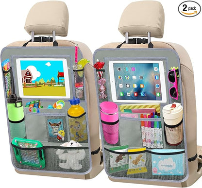 Car Backseat Organizer ，2 Pack Car Organizer Back Seat with 11" Tablet Holder, 10 Storage Pockets Seat Back Protectors Kick Mats for Kids Toddlers, Travel Accessories (Grey) by Zecirl