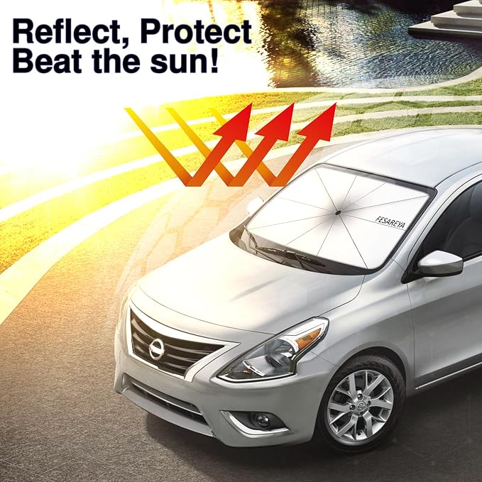 Windshield Sun Shade Foldable Umbrella, Sun Shade for Car Windshield, Car Window Shades [Silver Heat Shield - UV Reflective] Universal Fit Medium (56"x31") - Image 5