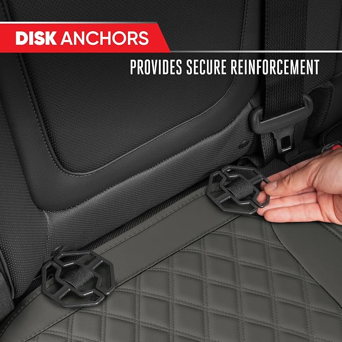 Motor Trend Rear Seat Cushion - Gray Diamond Stitched Faux Leather Rear Seat Cover for Cars, Trucks, SUVs - Padded, Waterproof, Non-Slip Back Seat Cover with Storage Pockets - Image 8