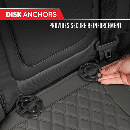 Motor Trend Rear Seat Cushion - Gray Diamond Stitched Faux Leather Rear Seat Cover for Cars, Trucks, SUVs - Padded, Waterproof, Non-Slip Back Seat Cover with Storage Pockets - Image 8
