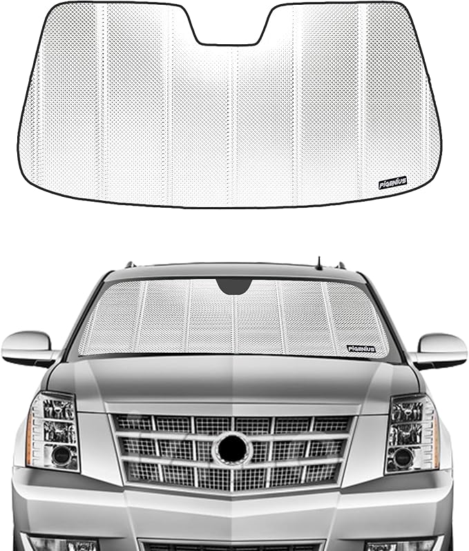 Pigenius Windshield Sun Shade for Cadillac Escalade/ESV/EXT 2007-2014. Reflective Aluminum Film Front Window Sunshade - BLAZBLOCK by Pigenius