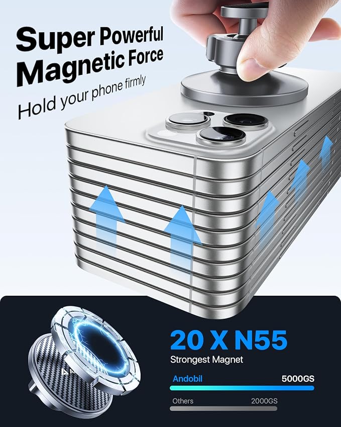 andobil Upgrade Tesla Phone Mount [Strong Magnet & Foldable] MagSafe Car Mount for Tesla New Model Y Juniper Model 3, 360° Adjustable Tesla Phone Holder fits iPhone 17 16 15 Pro Max, Tesla Accessories - Image 3