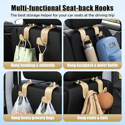 Amooca Car Seat Headrest Hooks 4-Pack Storage Organizer Holds 55 lbs | Universal Fit Most Car/SUV/Truck, Anti-drop, Hanger for Backpack Umbrella Water Bottle Coat Purses Handbags Groceries, Beige - Image 4