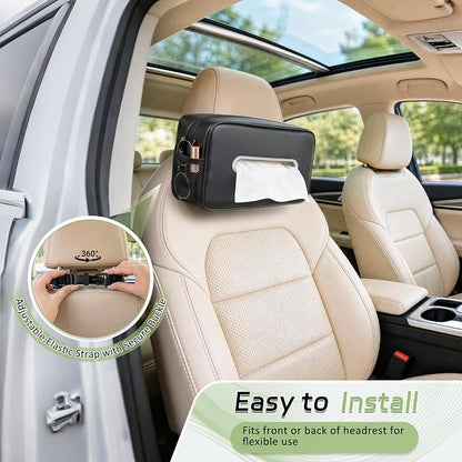 Car Tissue Box Holder PU Leather Car Organizer with Side Storage Pockets | Tissue Box Cover, Fits 120-160 Standard Rectangular Tissue Boxes, Large Capacity Backseat Tissue Organizer for Car SUV Truck - Image 6