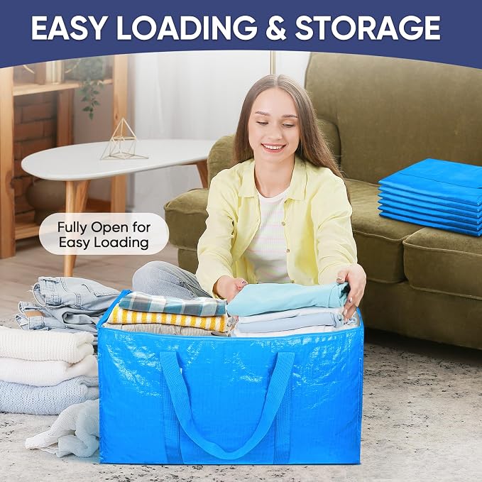 TICONN 6 Pack Extra Large Moving Bags Heavy Duty with Zippers & Carrying Handles, Durable Storage Bags Moving Boxes for Closet Organizers and Storage (6 Pack, Sky Blue) - Image 7
