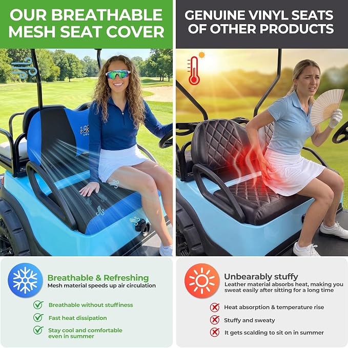 10L0L Golf Cart Seat Covers for Yamaha EZGO Club Car Seat Towel Cushion | Breathable Mesh All-Season Front/Rear Seat Blanket, UV Resistant, Cool Comfort, Machine Washable, Easy On, Great Golf Gift - Image 4
