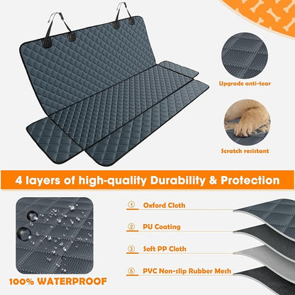 MIXJOY Dog Car Cover for Back Seat Cover Protector Waterproof Dog Seat Covers for Cars, Car Seat Protector for Dogs with 1 Dog Seat Belt, Nonslip Back Seat Cover for Kids, Trucks & SUV, Grey - Image 4