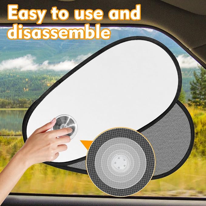 2 Pack Silver Coated Car Window Shades for Baby - Rotatable Sun Visor for Side Windows, UV Reflective Mesh Sun Blocker, Fits Front & Rear Windows, with Suction Cups - Image 6