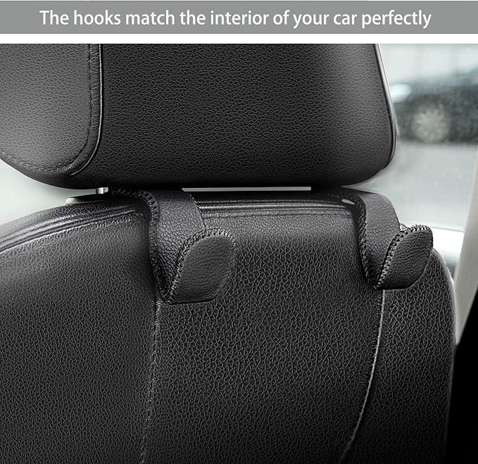 AMVOYOA Car Hooks for Purses and Bags, Car Back Seat Headrest Hanger Vehicle Red Superior Leather Storage Hook, Pack of 2 - Image 2