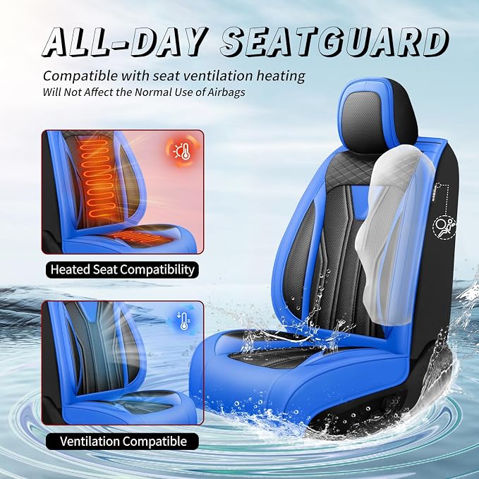 Fit Corolla Premium Leather Car Seat Covers for Toyota Corolla 2000-2025 2026 - Waterproof，Breathable，All-Weather Seat Cushion Protecto & Airbag Compatible, 2 Front Seat Blue&Black - Image 4