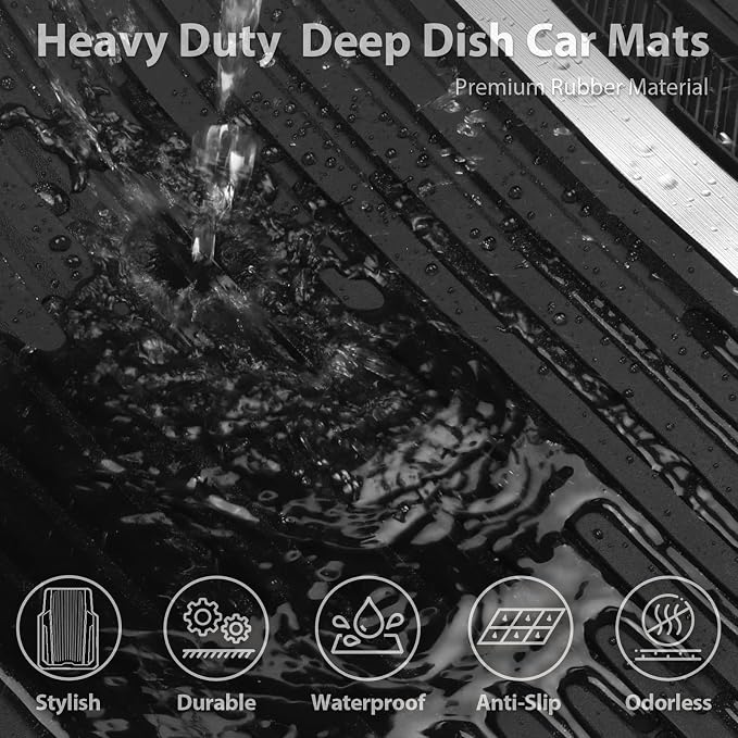 CAR PASS Heavy Duty Rubber Car Mats Metallic, Aluminum Film All Weather Floor Mats Waterproof Universal Trim to Fit for SUV Sedan Van 4 Piece Deep Dish Two-Tone Sporty Black Silver Chrome - Image 7