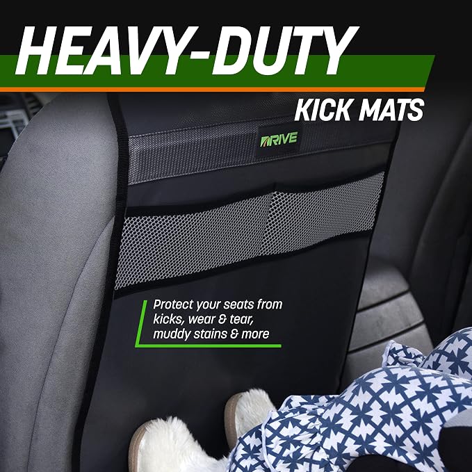 DRIVE AUTO PRODUCTS - 2 Pack Car Seat Back Protectors, Reversible Kick Mats - Black - Image 2
