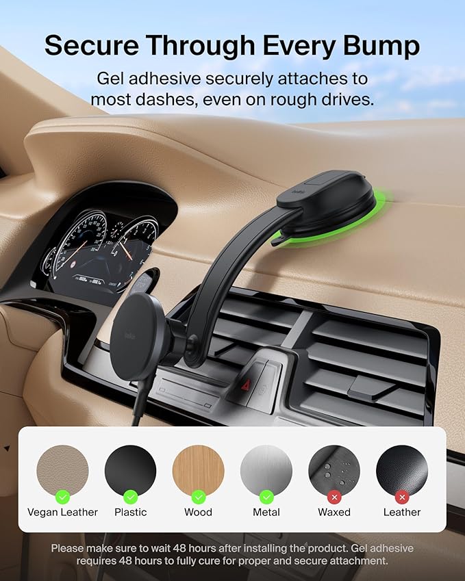 Belkin Qi2 15W Magnetic Wireless Dash Mount, Fast Charging Car Charger | MagSafe Compatible, iPhone 15/16/17, Samsung Galaxy S26, AirPods, iPads, MacBook, Chromebook, Car Phone Charger - Image 5