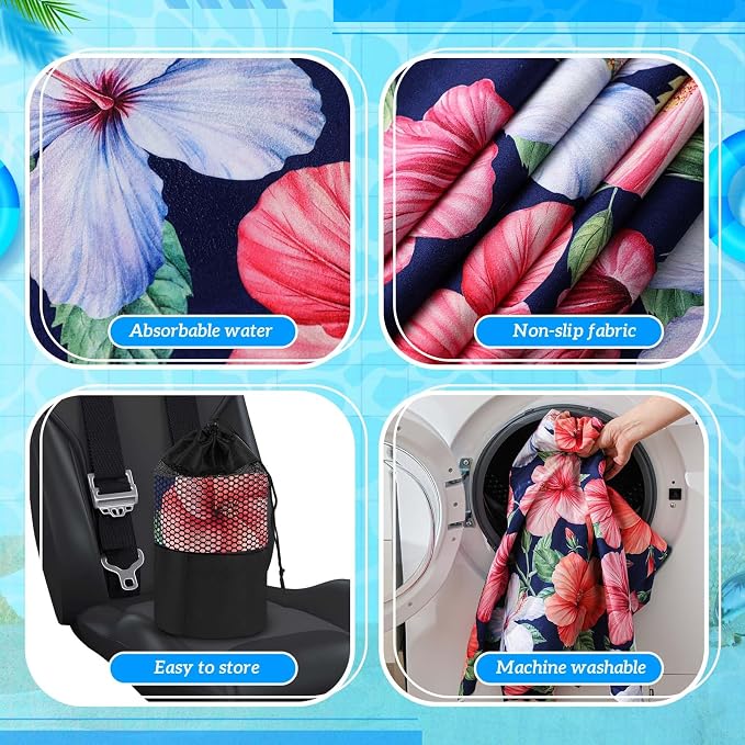 2 Pack Car Seat Towel Cover with Storage Bag, Summer Flower Hibiscus | 63 x 32 in Car Towel Seat Cover Non Slip Waterproof, Gym Workout Swimming Running, Machine Washable Sweat Absorbent Protector - Image 3
