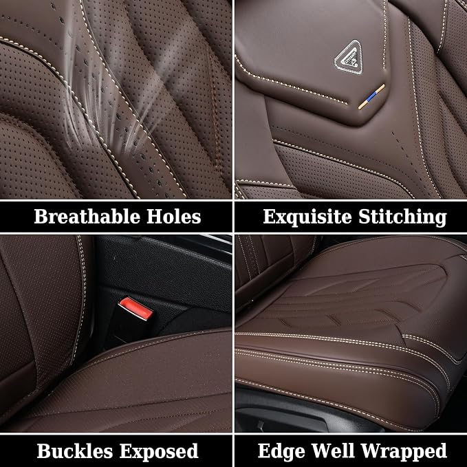 Coverado Front Seat Covers, Car Seat Covers Front Seats, Leather Seat Covers for Cars, Automotive Seat Covers Car Seat Protector Car Accessories Fit for Most Sedans SUV Pick-up Truck(Coffee) - Image 8