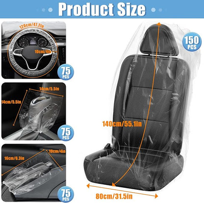 MYFAMIREA 375 PCS Disposable Car Seat Covers Clear Plastic Vehicle Seat Protector Set with Steering Wheel, Gear Shift and Handbrake Covers, Universal for Cars Auto Truck Bus Airplane - Image 2