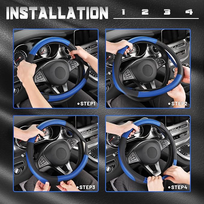 SEG Direct Steering Wheel Cover 14.5-15 inch Car Auto Interior Accessories | Universal Medium Standard Size 37-39cm for Car Truck SUV, Microfiber Leather, Anti-Slip Comfortable Grip, Black and Blue - Image 6