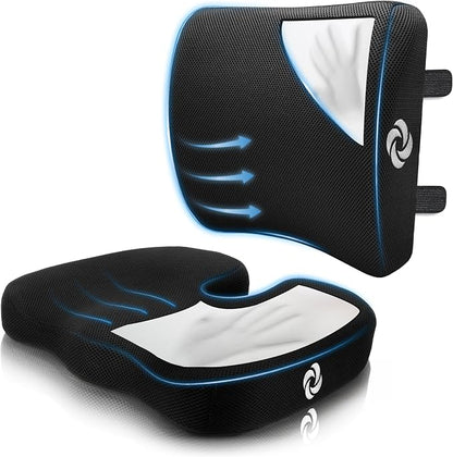 Samsonite Ergonomic Seat Cushion and Lumbar Support Cushion Combo, Memory Foam Office Chair for Back Support, Car Seat and Wheelchair Ergonomic Pillow, Premium Home and Office Desk Accessories by Samsonite