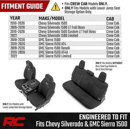 Rough Country Neoprene Seat Covers for Chevy Silverado & GMC Sierra 1500 (2019-2026) w/No Rear Seat Storage or Cup Holder - Waterproof & UV Resistant, Foam Padded, Front & Rear Row Cover Set - Image 4