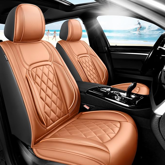 Fit CHR Premium Leather Car Seat Covers for Toyota CHR 2018-2021 2022 - Waterproof，Breathable，All-Weather Seat Cushion Protecto & Airbag Compatible, Full Set Brown by Unknown