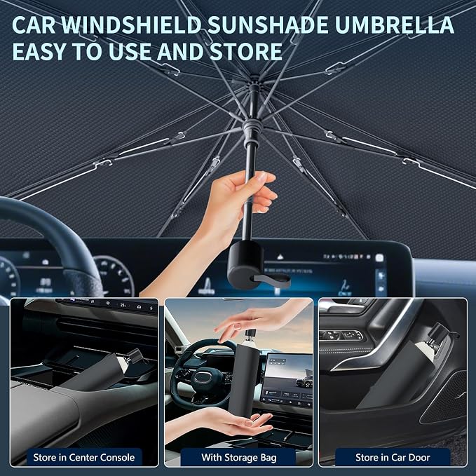 Tecoom Umbrella Sun Shade for Car Front Windshield 57"x32" | Double Heat Shield Coating, Universal for Sedan SUV, Vehicle Window Visor, Automotive Interior Sun Protection UV Block - Image 6