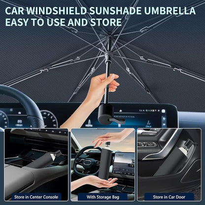Tecoom Umbrella Sun Shade for Car Front Windshield 57"x32" | Double Heat Shield Coating, Universal for Sedan SUV, Vehicle Window Visor, Automotive Interior Sun Protection UV Block - Image 6