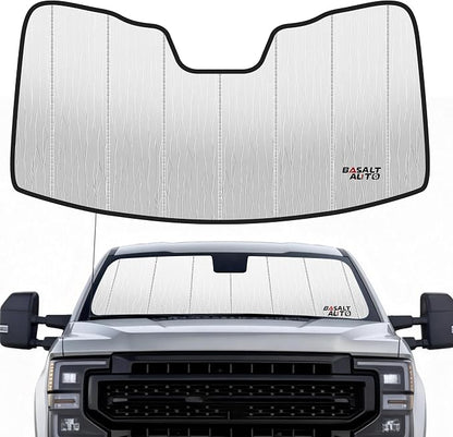 2017-2022 F-250/F-350 Windshield Sun Shade Compatible for 2017-2022 Ford F-250/F-350/F-450/F-550/F-600 Super Duty Silver Reflective Foldable Front Sun Visor Sunshade Protector with Storage Bag by BasaltAuto