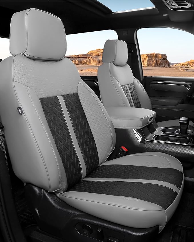 RIDEPOSH Custom Fit Seat Covers for Silverado/Sierra 1500 2019-2026 CrewCab | Fits 2500/3500HD 2020-2026, no Rear Armrest/Seatback Storage, Faux leather, Protective, Scratch-resistant, Easy-clean by RIDEPOSH