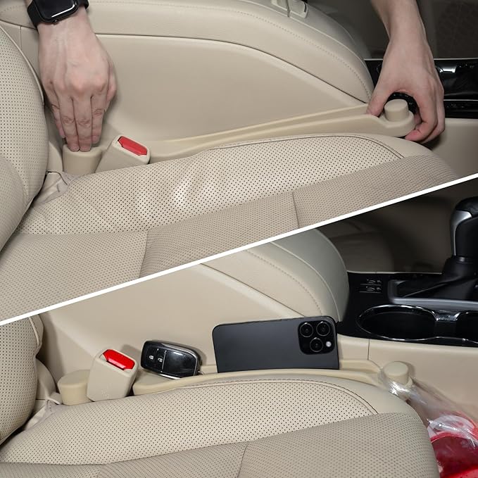 Givifive Car Seat Gap Filler Organizer 2Pack Soft Foam 3IN1 Multifunctional | Seat Side Gap Filler Strip with Slot & Hook Universal Fit Car SUV Truck Fill The Gap Between Seat & Console (Narrow Beige) by Givifive