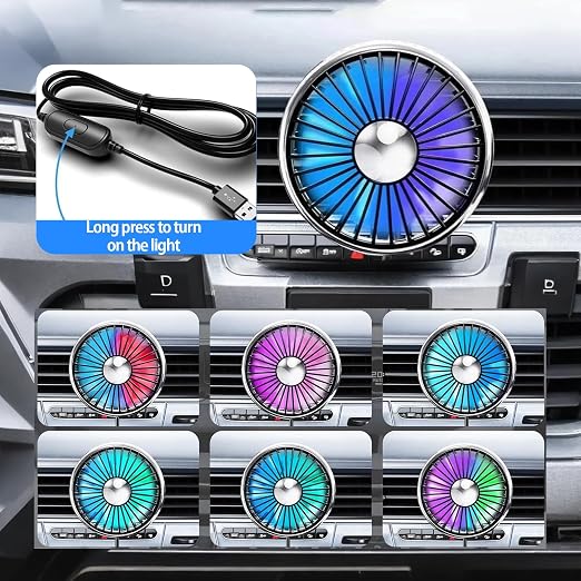 USB Car Fan for Air Vent, 360° Rotatable Clip On Cooling Fan with LED Light, Portable Vehicle Fan for Backseat, Truck, SUV, RV, Quiet Car Vent Fan for Summer Travel, Car Seat Cooling Fan,Black - Image 2
