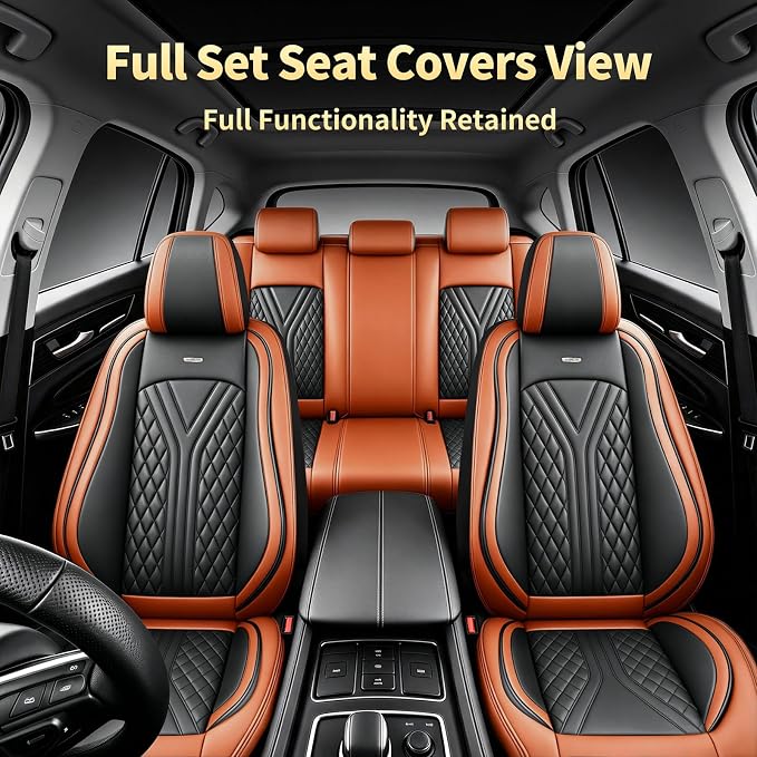 for GMC Sierra HD 2007-2025 Car Seat Covers, Full Set, Brown | Luxury Full Coverage Leather Seat Protectors, Waterproof Breathable, Non-Slip, Easy to Install, Airbag Compatible, All-Season - Image 3