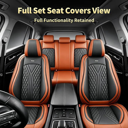 for GMC Sierra HD 2007-2025 Car Seat Covers, Full Set, Brown | Luxury Full Coverage Leather Seat Protectors, Waterproof Breathable, Non-Slip, Easy to Install, Airbag Compatible, All-Season - Image 3