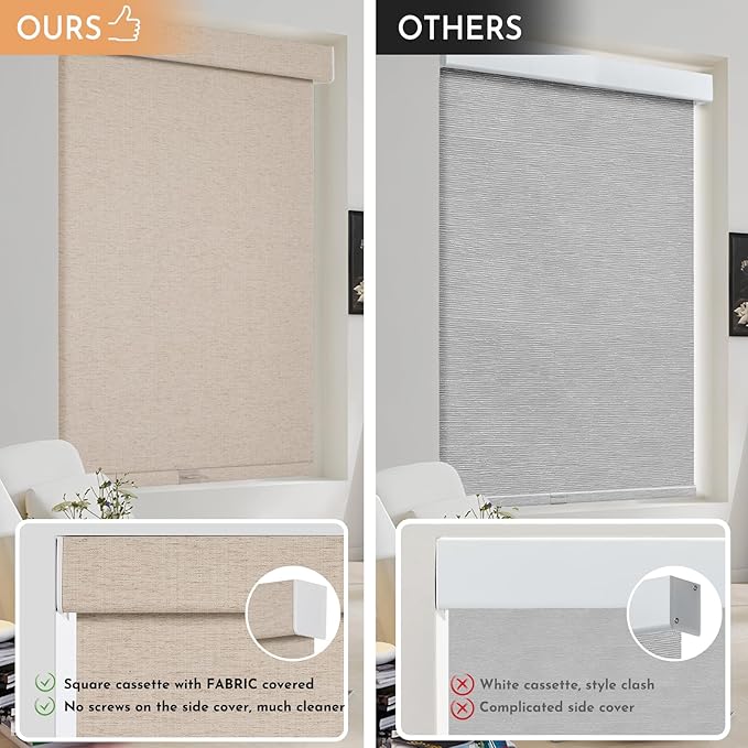 Persilux Blackout Roller Shades for Window Blinds,Cordless,Linen Fabric,Thermal Insulated Fabric UV Protection Shades for Home,Office,Bedroom,Door,Blackout-Beige,22 1/2" W X 72" H - Image 4