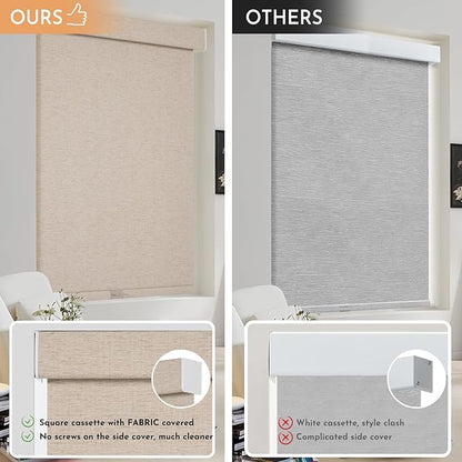 Persilux Blackout Roller Shades for Window Blinds,Cordless,Linen Fabric,Thermal Insulated Fabric UV Protection Shades for Home,Office,Bedroom,Door,Blackout-Beige,36" W X 72" H - Image 4