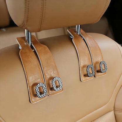Car Headrest Hooks Universal Car Purse Hook Premium Leather and Alloy Twin Hook Car Seat Back Storage Hanger Hook for Purse Bags Cloth Drink Durable Holder Car Accessories (BH09-Brown-Black) by GELVTIC